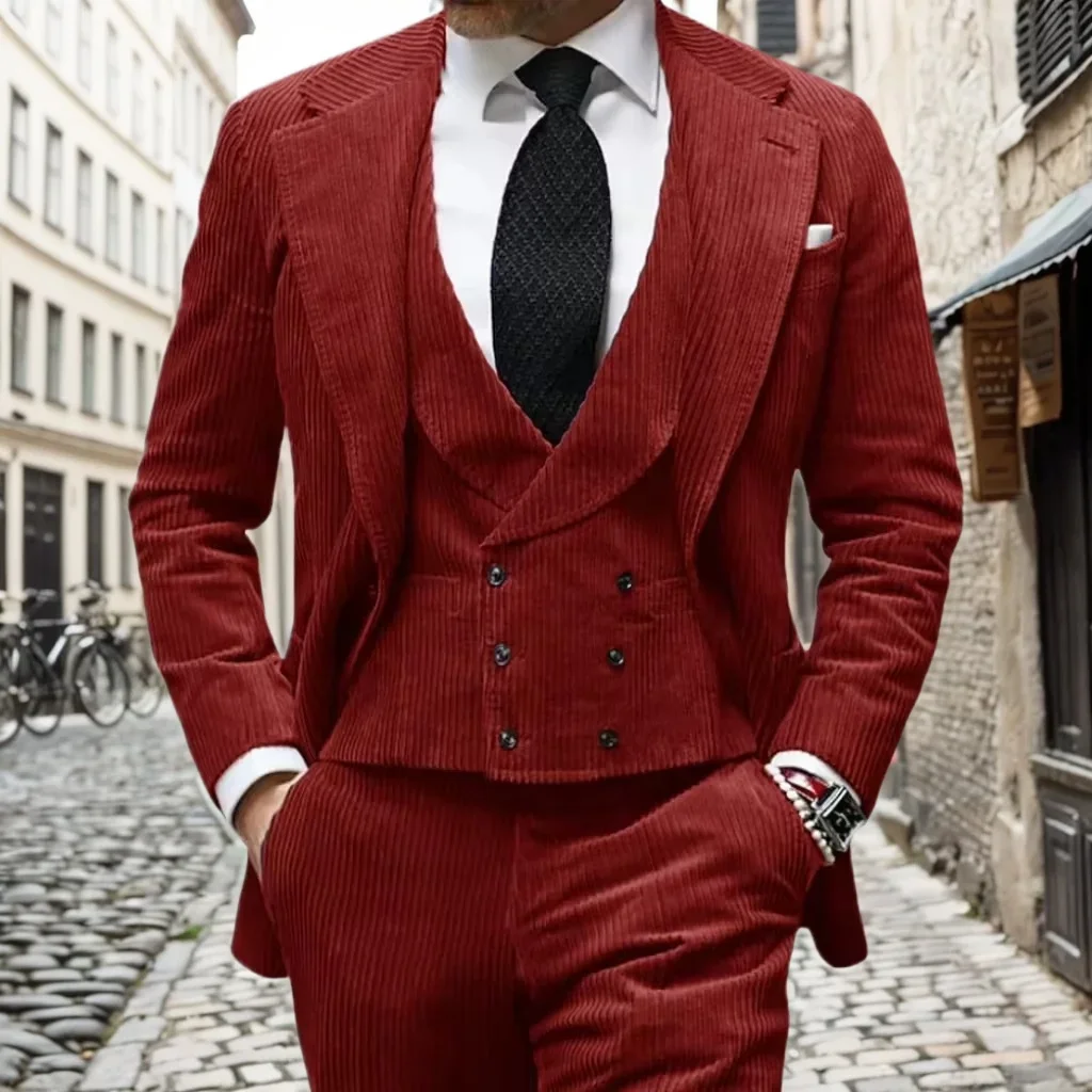 Формальный мужской костюм вельветовый комплект из трех предметов пиджак жилет и