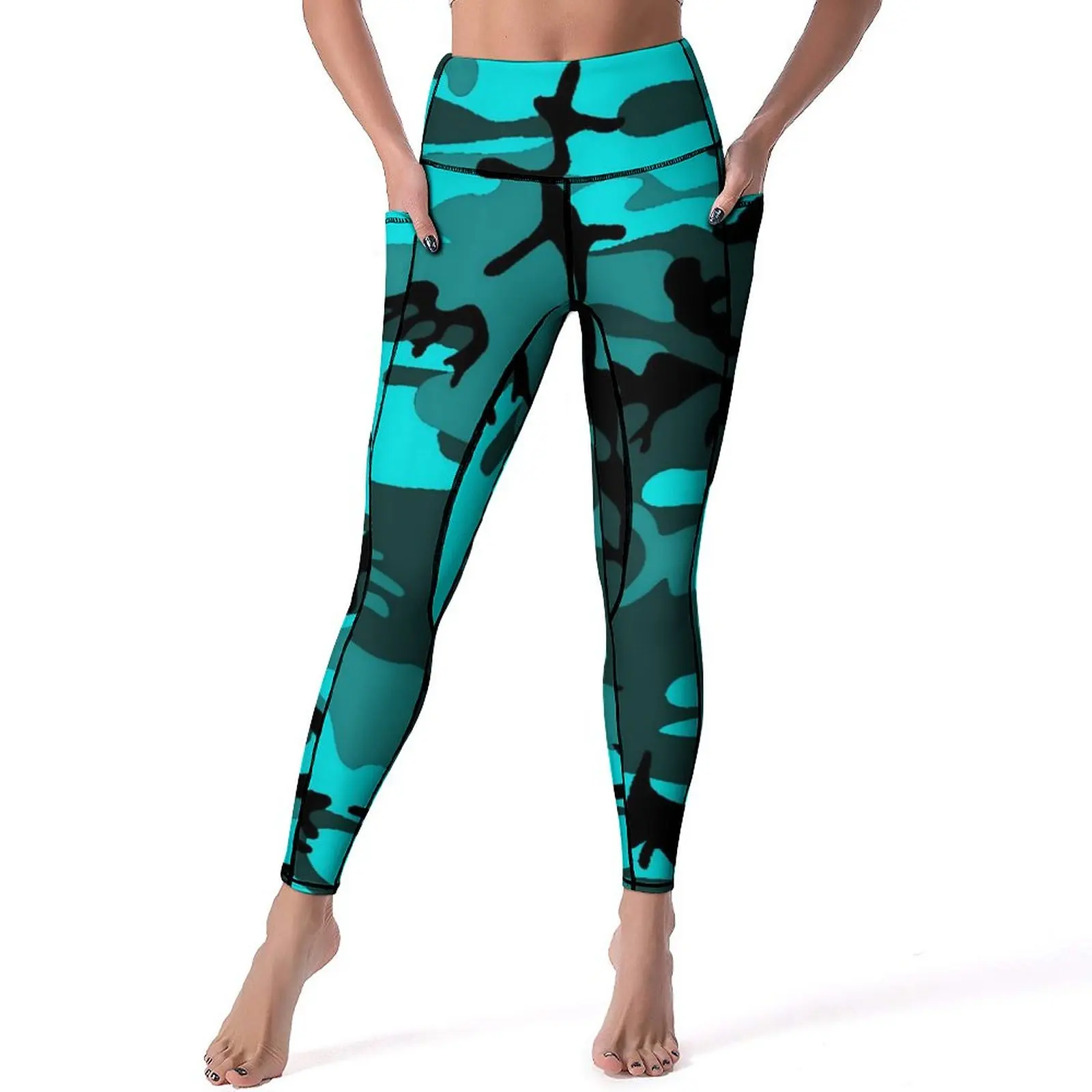 

Blue Camo Leggings Sexy Camouflage Print Push Up Yoga Pants Retro Stretchy Leggins Lady Graphic Workout Sports Tights