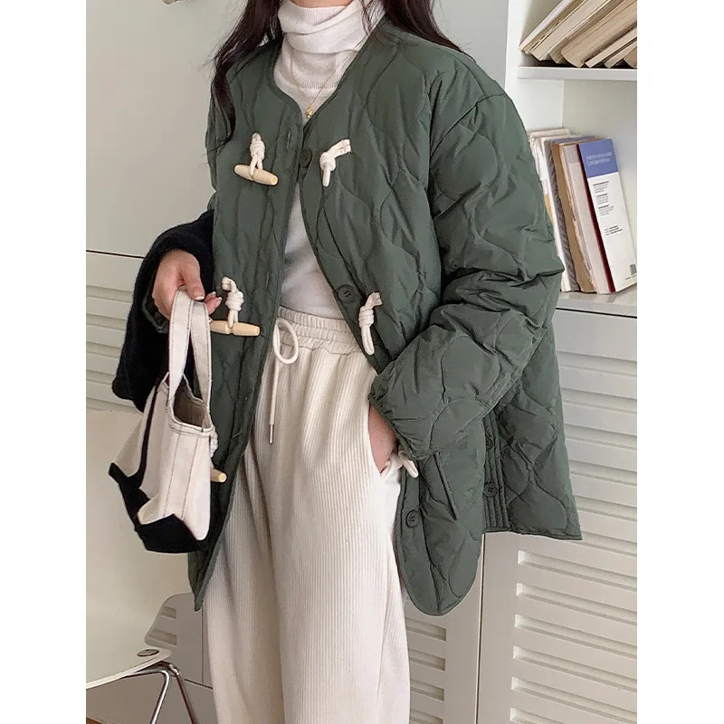 Wooden Cowl Buckle Down Jacket Autumn and Winter New Diamond Plaid Embossed Top White Duck Down Thickening Warm Jacket