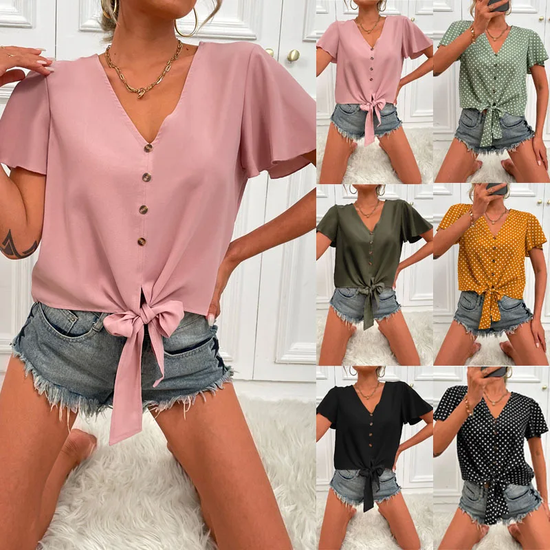 

Sexy Women Summer Elegant Sleeveless Polka Pot Lace Up Tie Bow Blouses And Shirts Casual Oversize Tops Sexy Pullover Tunic