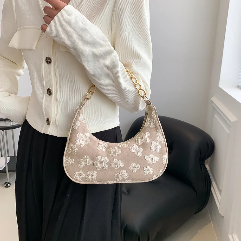 

2023 Trend Flower Print Women Top-handle Bag Pearl Chain Ladies Handbags Elegant Hobo Bag Clutch Purse Designer Underarm Bag