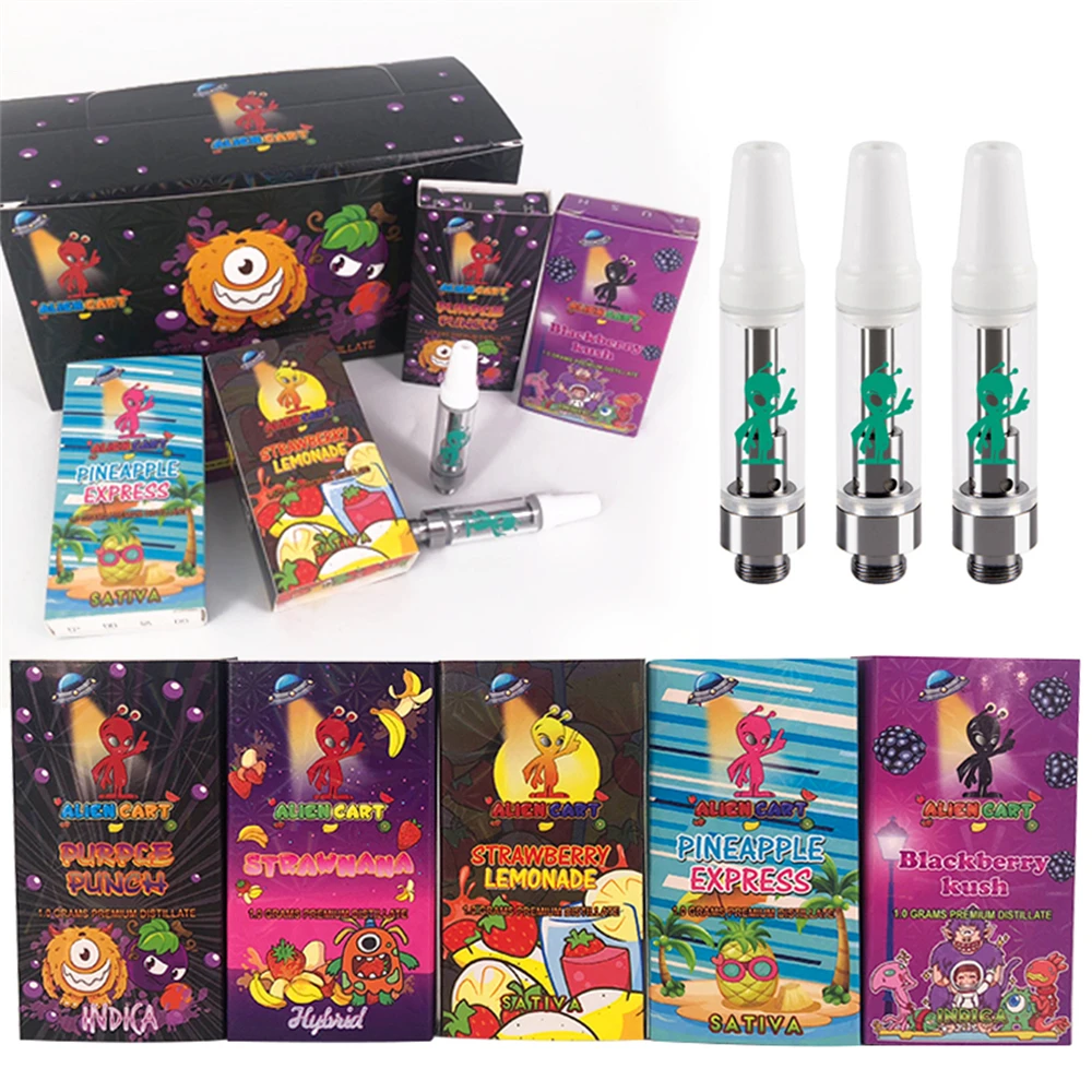 

100pcs Alien Cart Ceramic Coil Thick Oil Tank Atomizer 1ML 1.5Ω Vape Pyrex Glass Cartridges 510 Thread Empty Vaporizer Pen E Cig