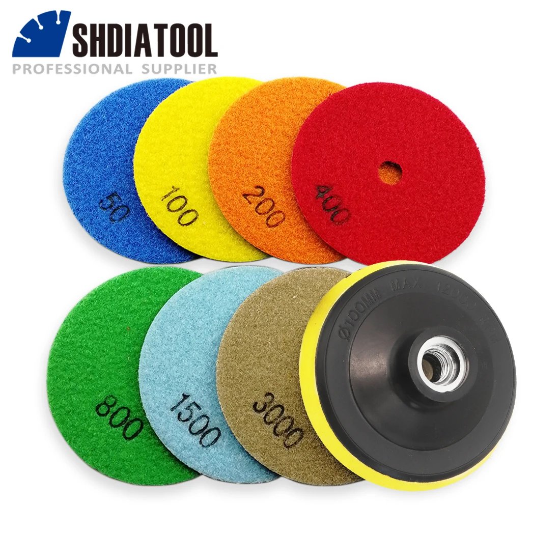 SHDIATOOL 7 шт./набор, Сухие алмазные шлифовальные диски, полировальные колодки с 1 шт. пенопластовым задником, камень, мрамор, гранит Dia4 