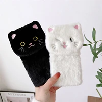 plush cat phone case for samsung galaxy z flip 3 4 5g hard pc cute cartoon folding case shockproof protective phone case cover