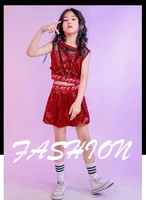 new children mode jazz dance hip hop costume boys girls sequined cheerleading performance clothes stage wear 2 pieces tops skirt