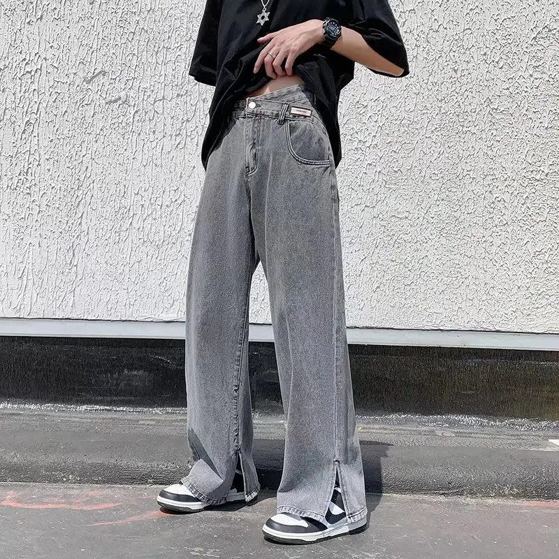 

Slit Jeans Men's Summer Loose Straight Casual Long Pants Trend High Street American Wide-leg Pants y2k Summer Streetwear