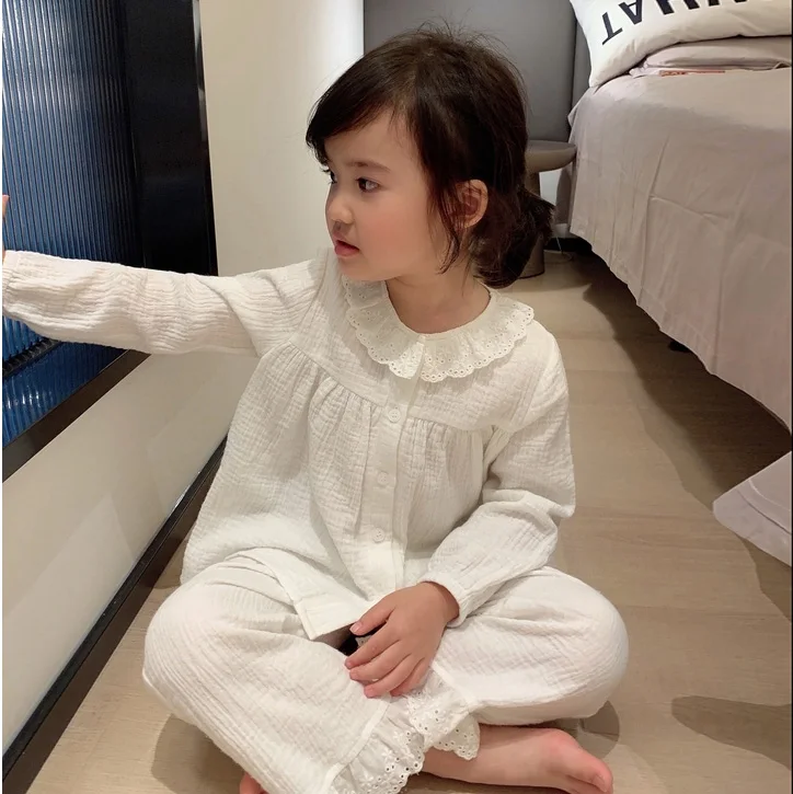 

Neck Pyjamas Girl‘s Sets.toddler Sleepwear.children’s Kid‘s Lolita Cotton Cardigan Pajama Home Set Clothing Cute Kid Round Crepe