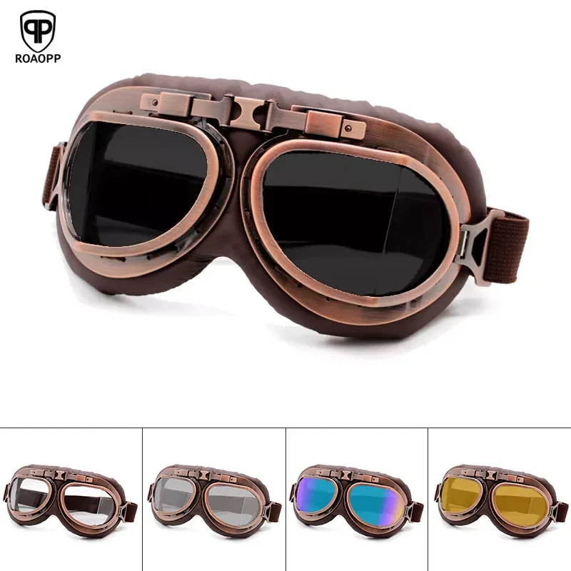 

NEW2023 Roaopp Retro Motorcycle Goggles Glasses Vintage Moto Classic Goggles for Harley Pilot Steampunk ATV Bike Copper Helmet