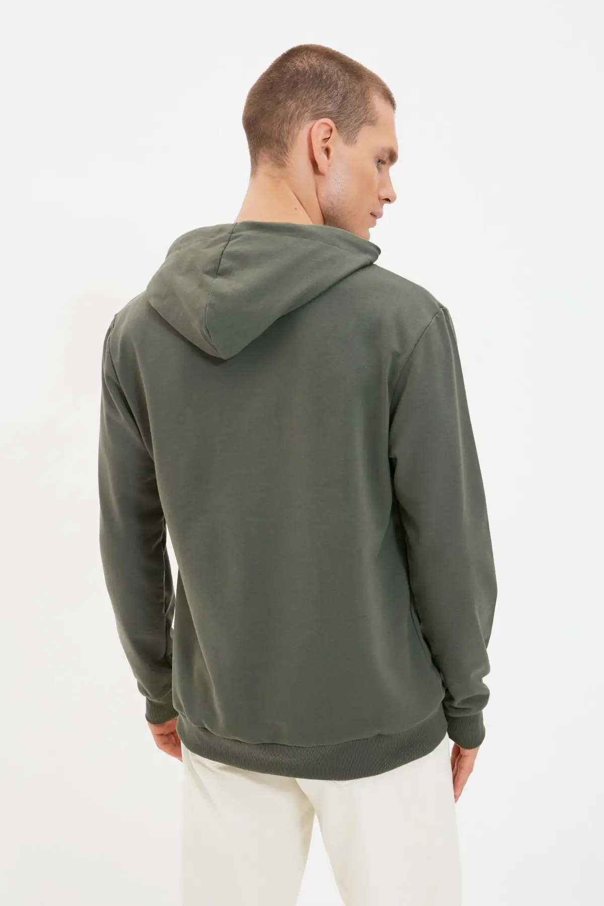 Мужская толстовка цвета хаки с капюшоном и карманом кенгуру длинным рукавом