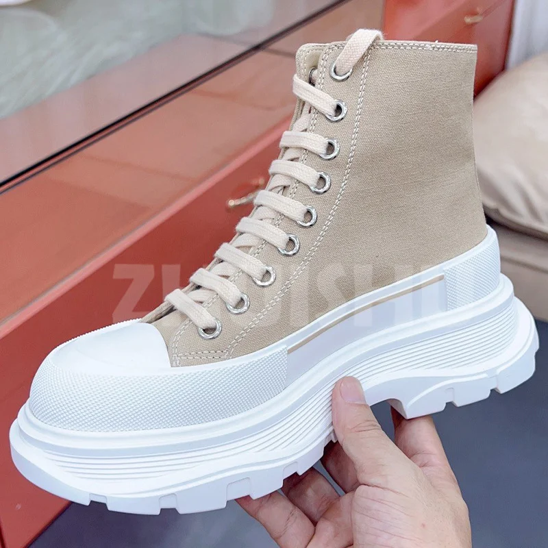 

Короткие ботинки унисекс, весна-осень 2023, новая парусиновая ткань, разноцветная обувь для прогулок на толстой подошве, модные Универсальные ботильоны