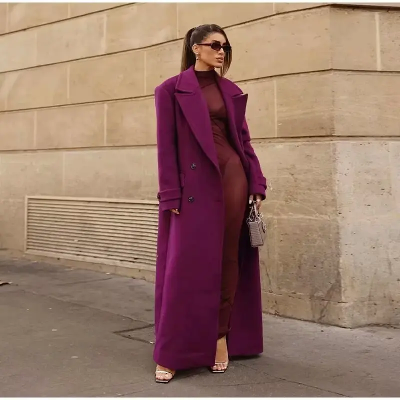 Осенне-зимний женский элегантный легкий зрелый стиль шерстяной удлиненный