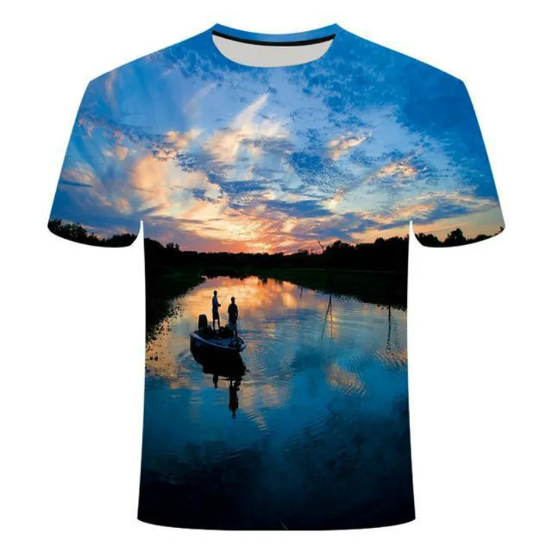

2021 latest hot sale 3D fishing T-shirt, casual hip-hop Harajuku round neck summer short-sleeved T-shirt new trendy clothing