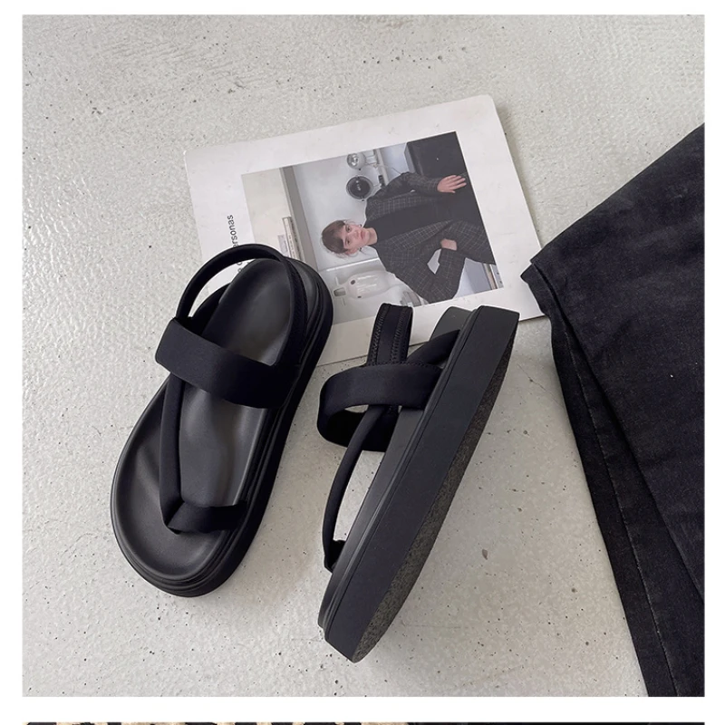 Platform Sandals Women Summer Beach Fashion Sexy Flat Casual Cross Peep TToe Ladies Shoes Woman Black Sandals Rome Flip Flops