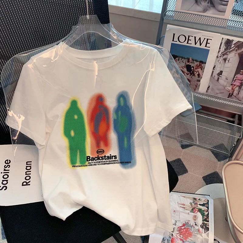 

Pure Cotton Loose Mid-length Letter Printed Round Neck Short-sleeved T-shirt Plus Size Women's Ins Trendy Top Graphic T Shirts