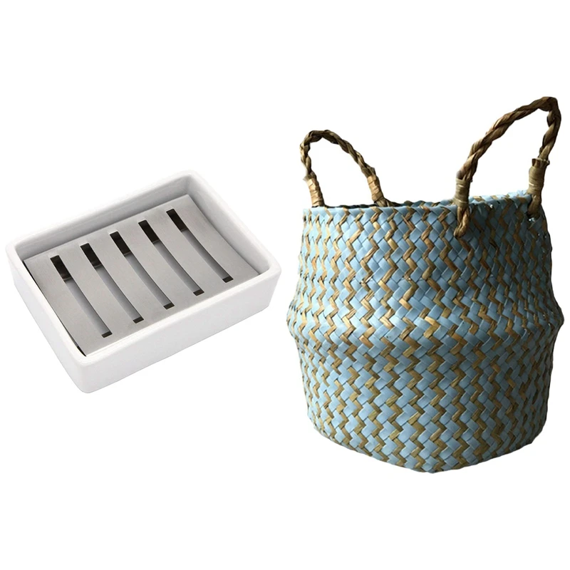 

1 шт. керамическая мыльница, держатель для мыла из нержавеющей стали и 1 шт. Складная натуральная морская елка