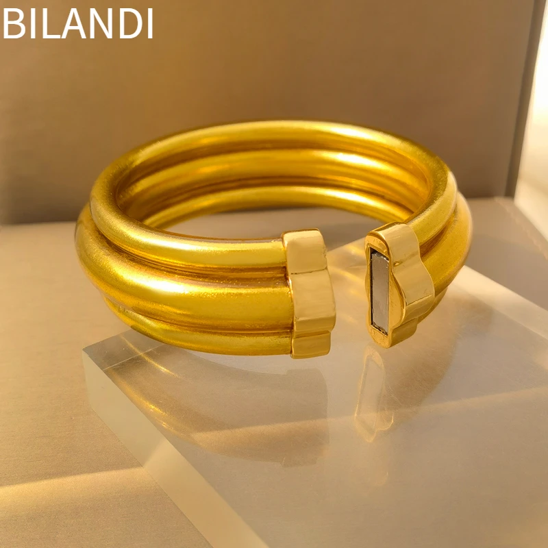 

Bilandi Modern Jewelry Soft Silicone BangleS Bracele Elegant Temperament Gold Color Bangle Bracelet For Women Female Gifts