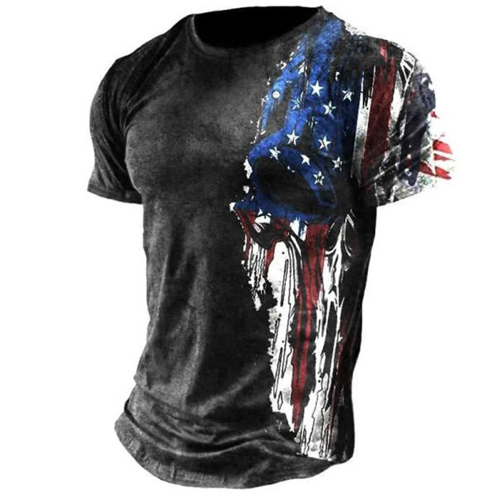 

Vintage T-Shirt Men's American Skull Print T-Shirt Oversized Top Tee Summer Harajuku Men Clothing O-Neck Cotton Fashion Футболка