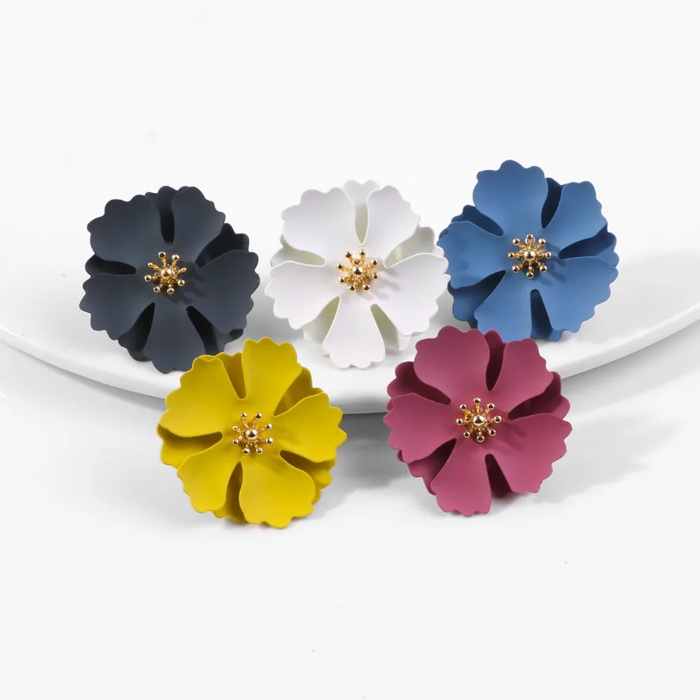 

Fashionable blue lacquered flower earrings for women spring and summer is multi-layer earrings contracted jewelry wholesale