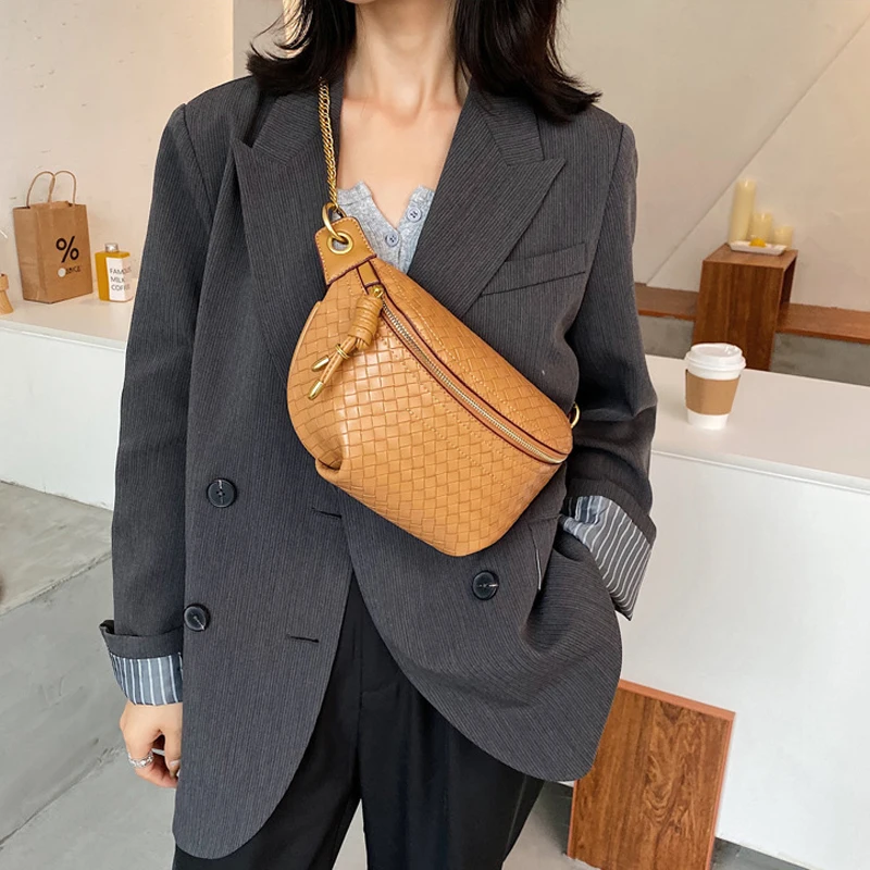 Chain Waist Bag Women Leather Fanny Pack Luxury Brand Crossbody Chest Pack Mini Waist Belt Bags Fashion Girl Phone Pack Purse