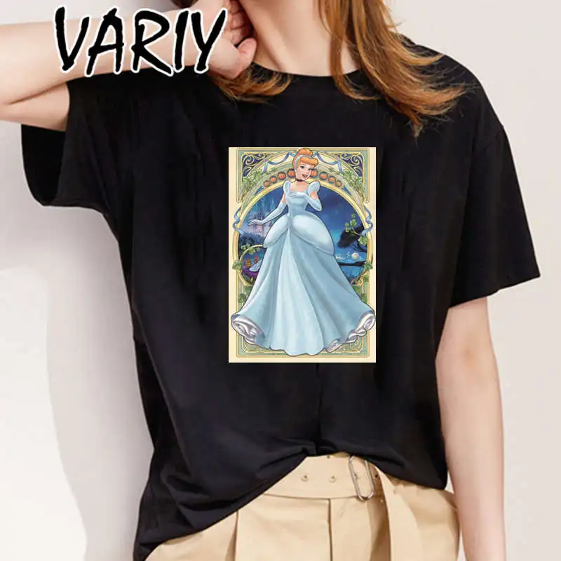 

Kawaii Disney Belle Princess Tshirts For Women Clothes Oversized T-shirts Summer Short Sleeve Aesthetic Cartoon Female T-shirt