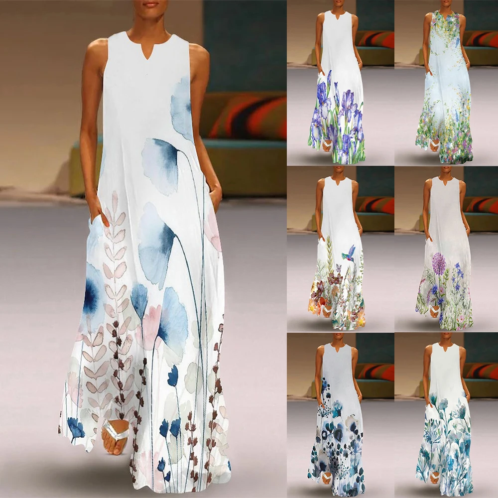 

Женское длинное летнее платье с цветочным принтом