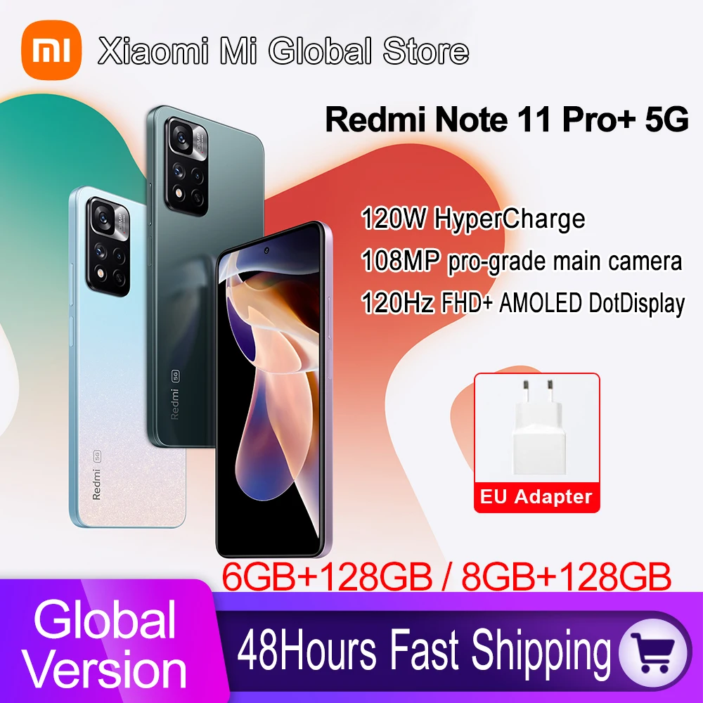Global Version Xiaomi Redmi Note 11 Pro+ 5G Plus Smartphone 120W HyperCharge Dimensity 920 120Hz AMOLED 108MP Camera NFC
