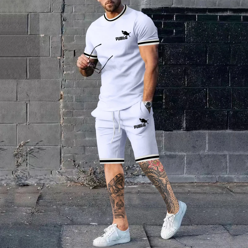 

New Men's Summer Solid Color Round Neck Short Sleeve Shorts Suit Men's Fashion Sports T-Shirt Casual Suit