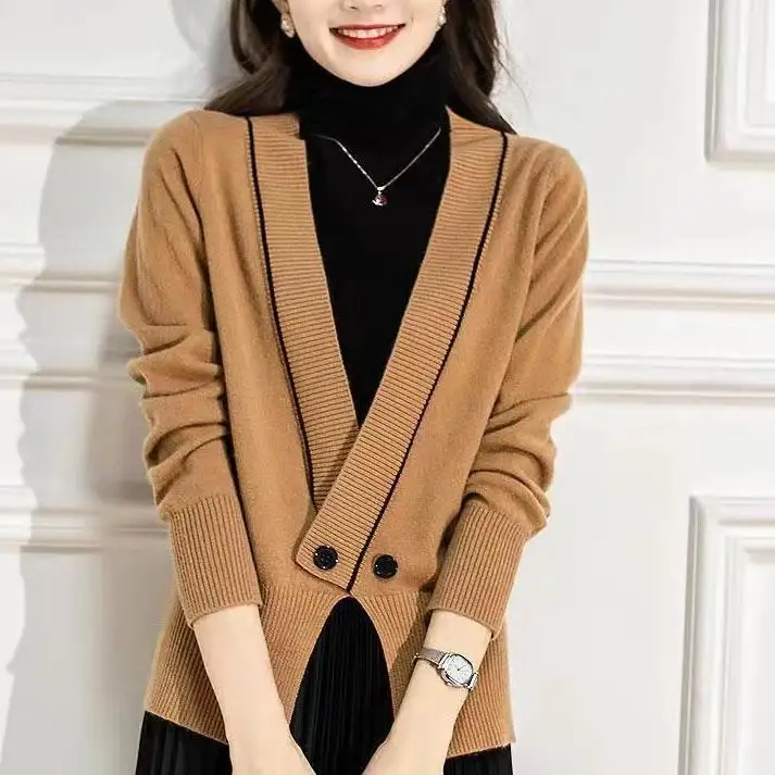 

Женский вязаный кардиган с длинным рукавом, с круглым вырезом