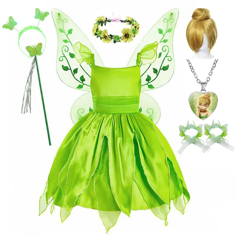 

Disney New Girls Tinker Bell Costume Kids Green Tinkerbell Fancy Dress Fairy Princess Cosplay For Christmas Carnival Party 2-10Y