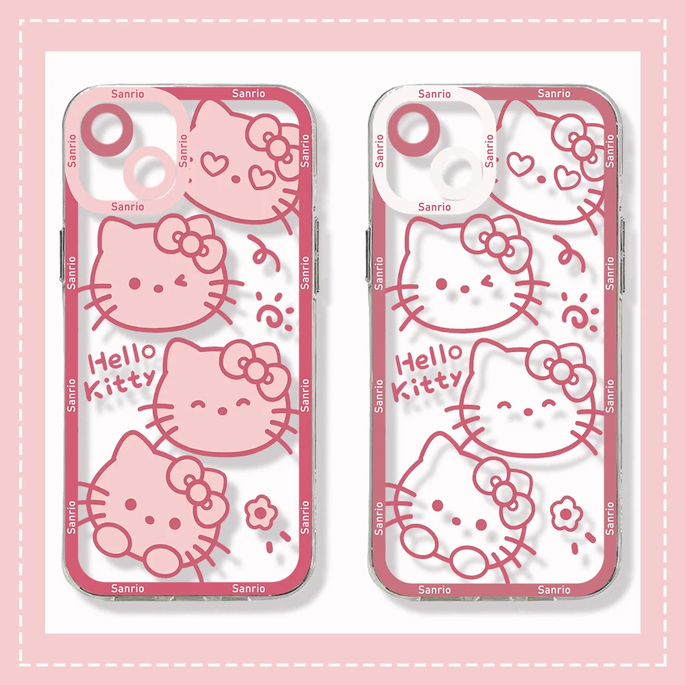 

Sanrio Hello Kitty Phone Case For iPhone 14 13 12 Mini 11 Pro Max X XR XS 7 8 SE 2020 Plus Soft Silicone Y2k Girl Clear Cover
