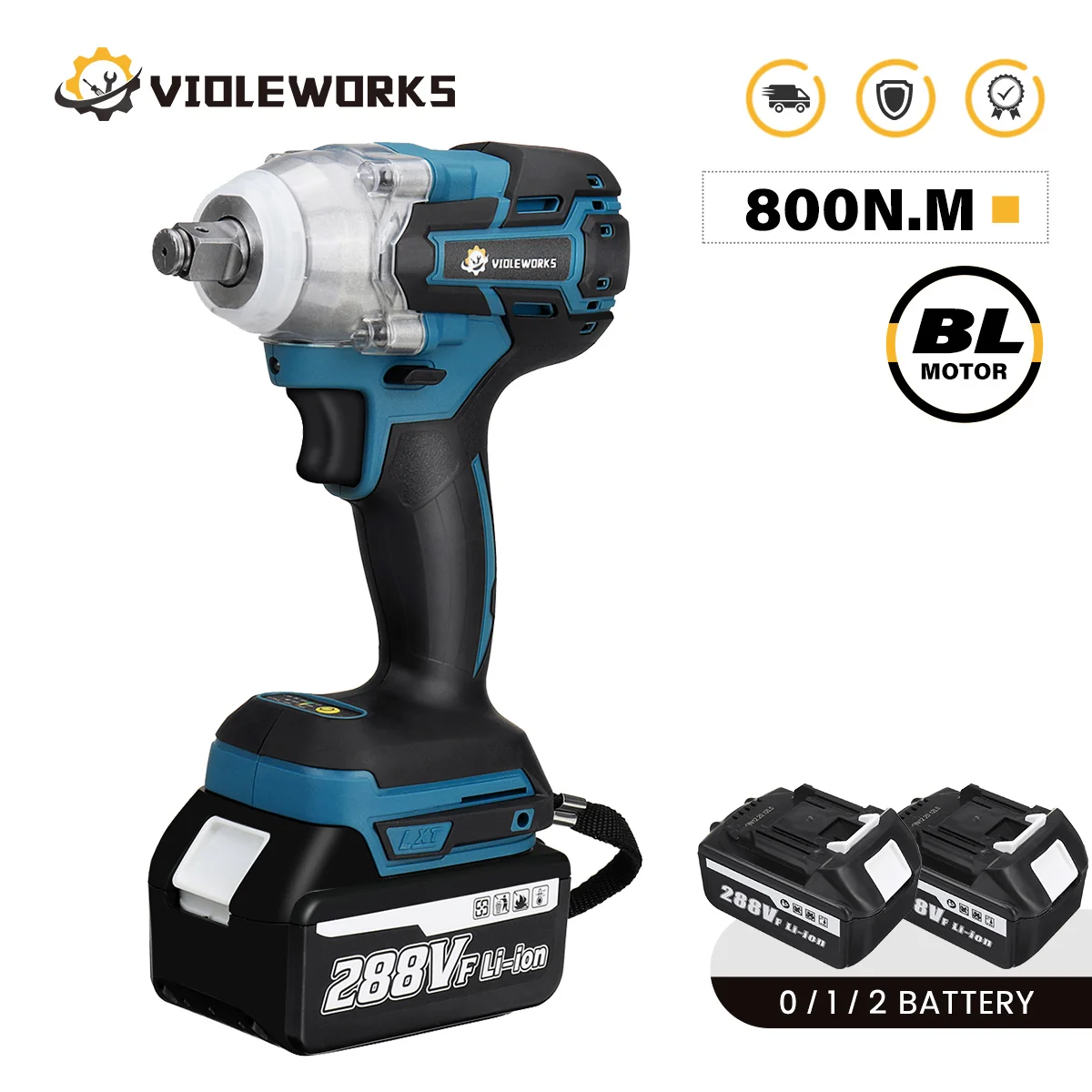 288VF 800 N.M Torque Brushless Electric Impact Wrench 1/2 In With 22800mAh Lithium-Ion Battery 6200rpm For Makita 18V Battery