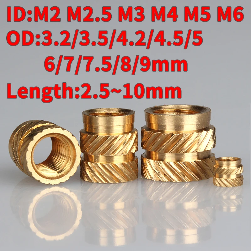 

M2M2.5M3M4M5M6 Brass Hot Melt Insert Knurled Nut Thread Heat Molding SL-type Double Twill Injection Embedment Nut For 3D Printer
