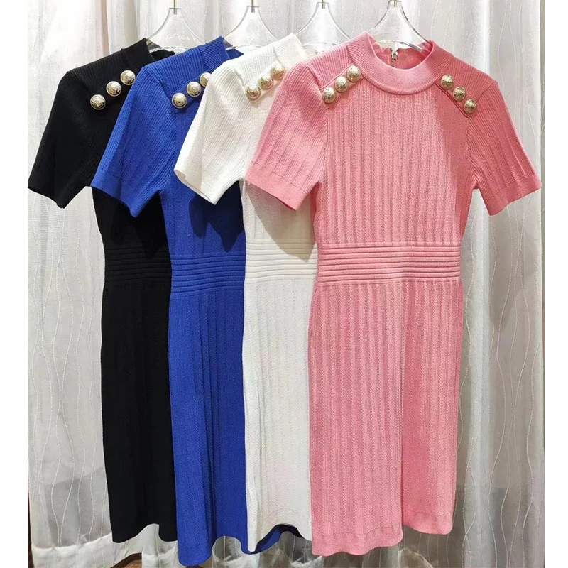 

HarleyFashion 4 Colors Black/White/Blue Summer Women Baby Pink Crochet Casual Knit Dress