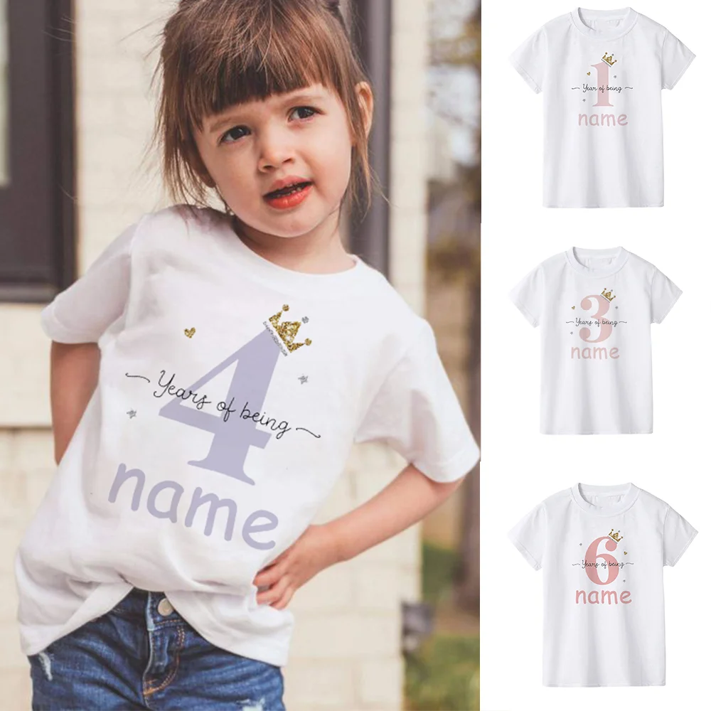 Personalized Custom 1-6 Years Being Birthday Girls T-shirt Graphic Tee Children's Birthday Gift Custom Name Clothes Customizable