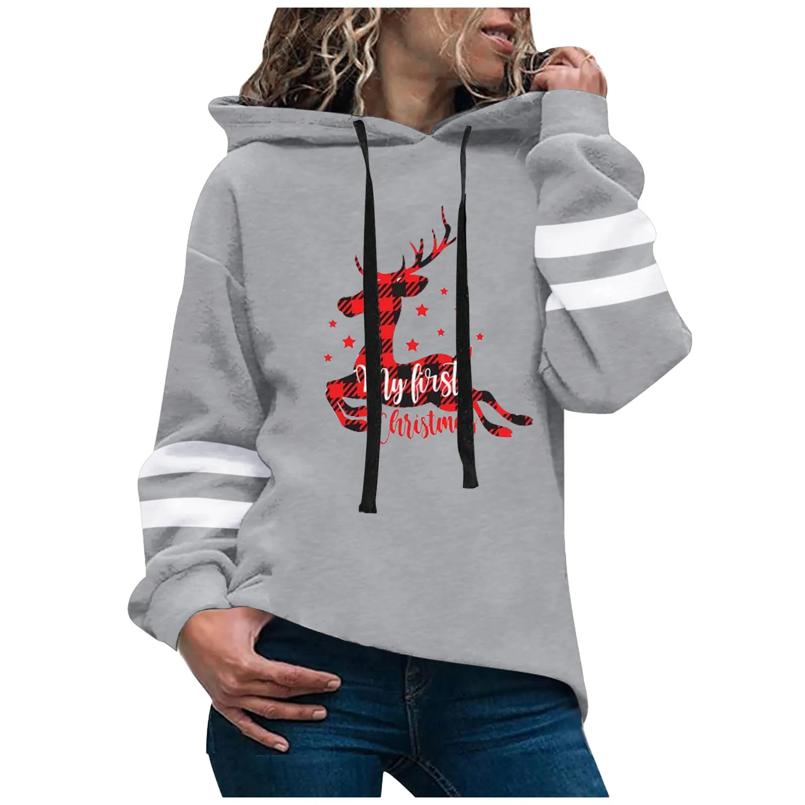 

Женские толстовки большого размера, Женская толстовка с длинным рукавом, свободная Рождественская блузка с принтом, пуловер, легкие свитера для женщин