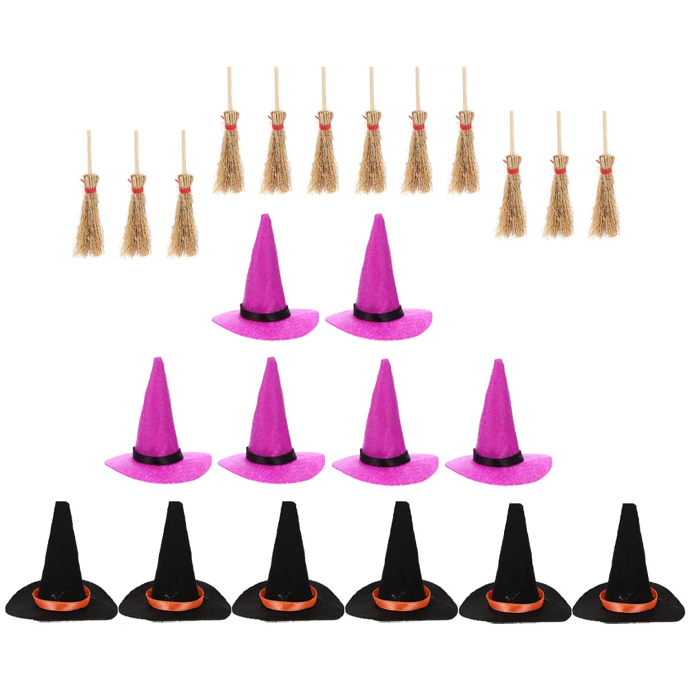 

Witch Hat Decors Mini Tiny Broom Small Decoration Hats Crafts House Supplies Party Cake Halloween