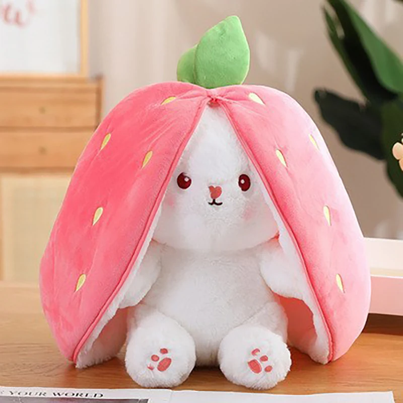 

18cm Creative Funny Doll Carrot Rabbit Plush Toy Stuffed Soft Bunny Hiding in Strawberry Bag Toys for Kids Girls Birthday Gift