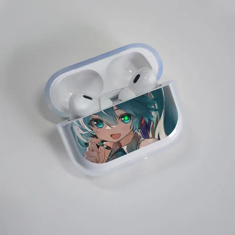 Фото Чехол для наушников с мультяшным рисунком Hatsune Miku, Bluetooth-чехол для наушников, подходит для AirPodsPro3/2, AirPods 4/3/2/1, прозрачный мягкий чехол для гарнитуры №2