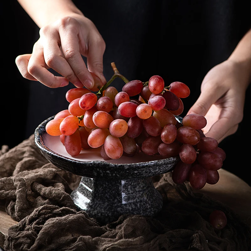 

1PC Japanese Style Ceramic High-foot Pastry Dessert Fruit Plate Dish Household Tableware