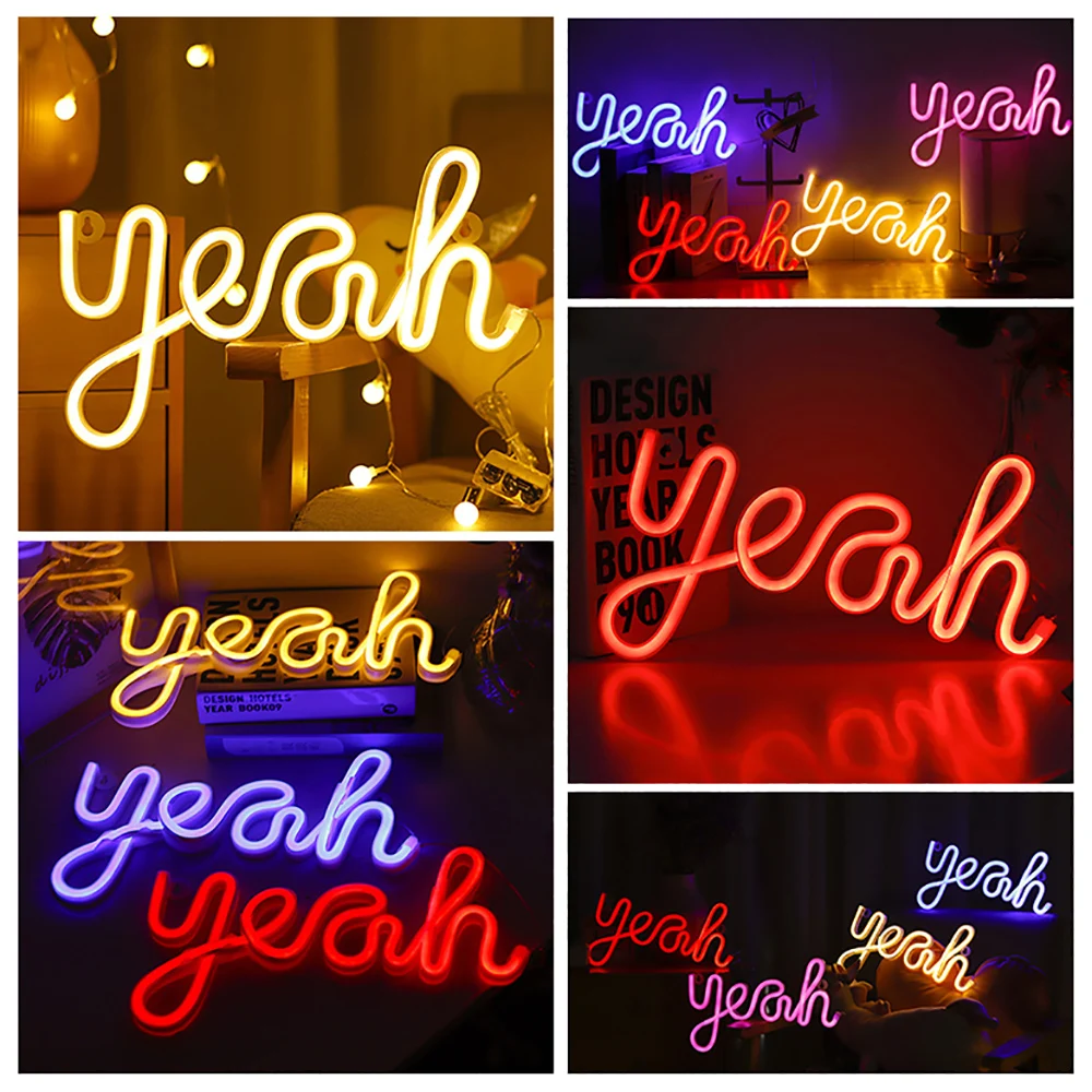 

LED Neon Night Light Yeah Shape Neon Sign Wall Hanging Light for Room Bar Office Bedroom Wall Decor Neon Lamp Birthday Gifts