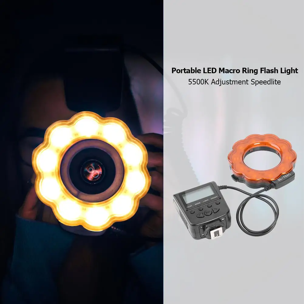 

LED Macro Ring Speedlite Flash Light 5500K Adjustment Speedlight for DSLR Camera Applicable to Scientific Research Medicine