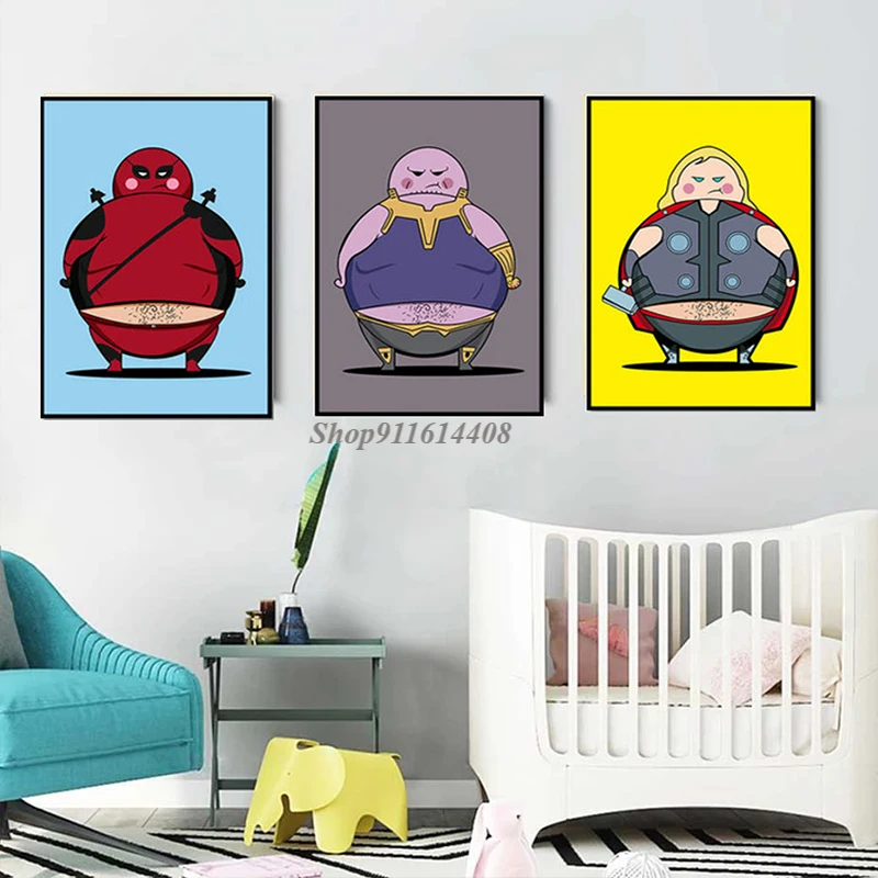 

Canvas Painting Disney Classic Marvel Cartoon Fat Spiderman Captain America Poster Prints Wall Art Picture Kid Living Room Decor