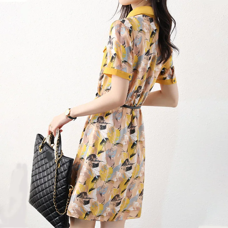 Элегантное модное платье с карманами и принтом в стиле пэчворк на пуговицах