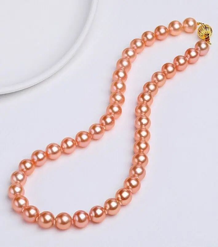 

Huge 18" 9-10mm Genuine Natural South Sea Pink Round Pearl Necklace AAA