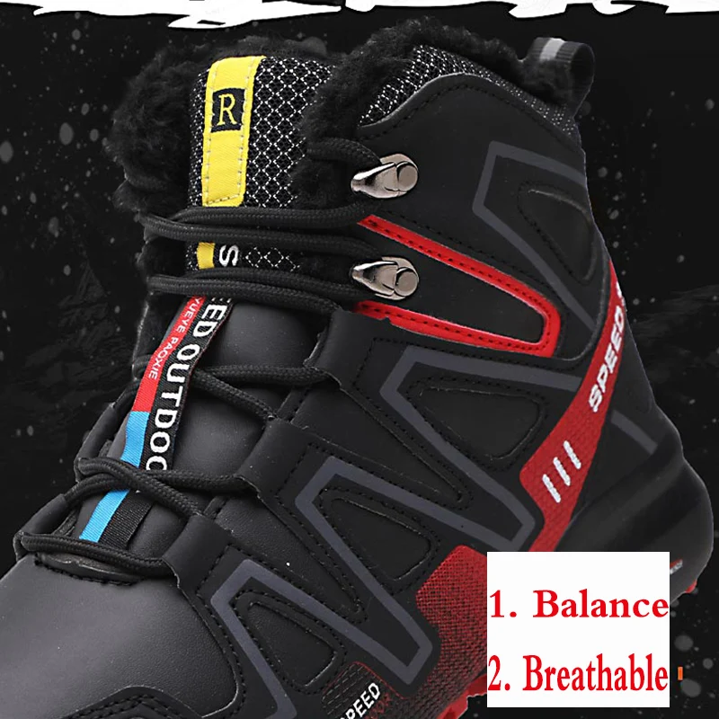 R.XJIAN Men's High-top Winter Hiking Shoes Plush Warm Lining Outdoor Cotton Shoes Snow Boots Shoes Outdoor Sports Casual Shoes M