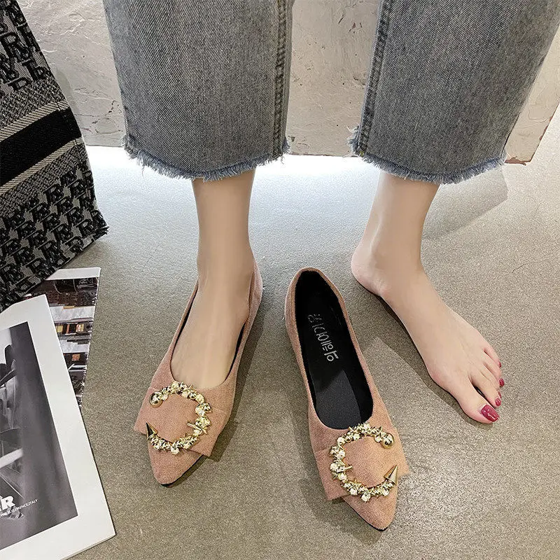 Flat Sole Single Shoe Women's 2023 New Pointed Shallow Cut Spring And Autumn Shoes Soft Sole Bean Shoes