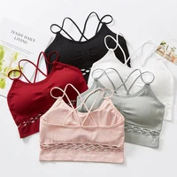 sexy tube top woman cross straps bra hollow out lingerie gym bralette yoga seamless underwear girl full cup bras push up vest