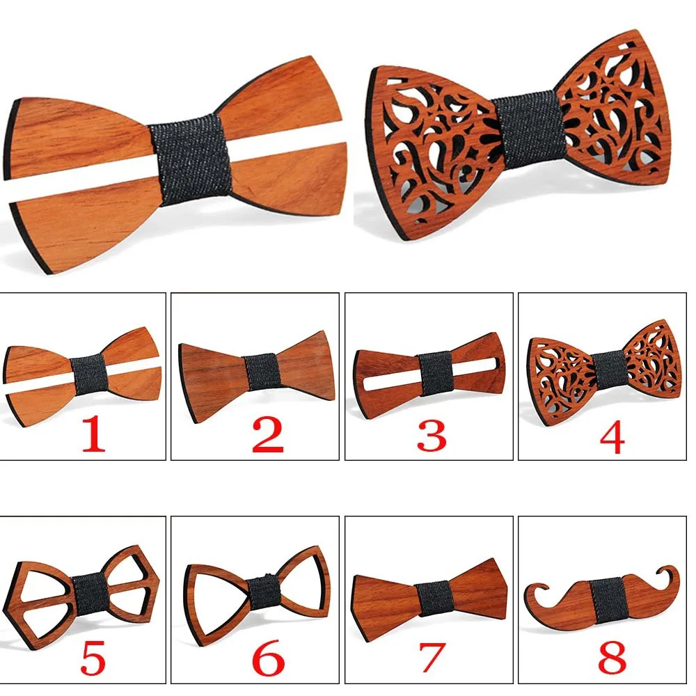 

New Wood Bow Ties for Men Beard Bowtie Hollow Butterflies Party Wedding Suit Accessories Handwork Wooden Floral Bowknots Tie