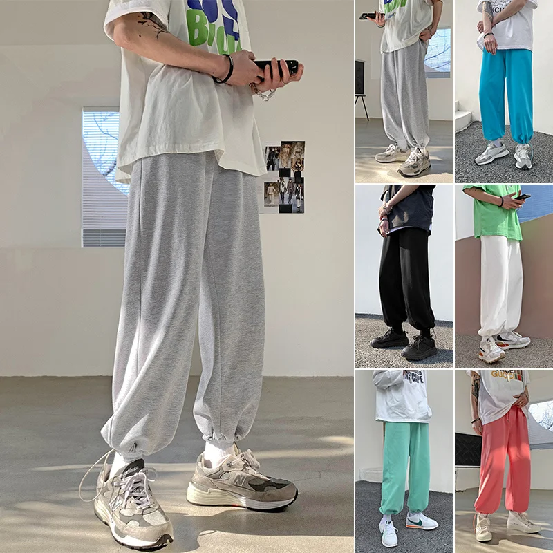 Summer 6 Colors Casual Track Pants Men Fashion Loose Sweatpants Men Korean Style Straight Pants Mens Joggers Trousers S-3XL