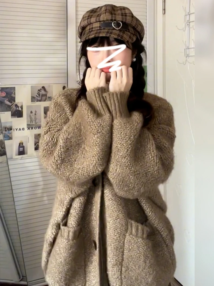 Мягкий клейкий свободный свитер в стиле ретро верхняя одежда для женщин осень и